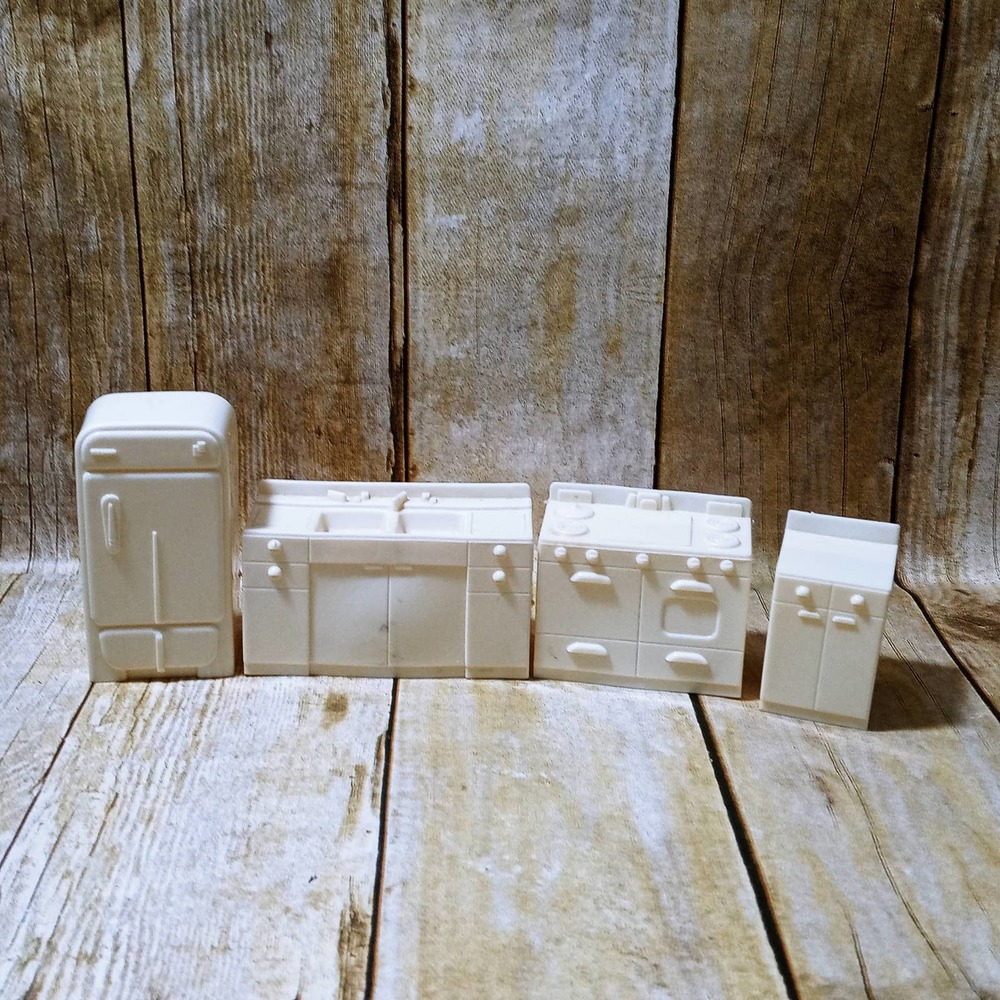 Vintage Marx Kitchen Set Stove Cabinet Sink Refrigerator Dollhouse Furniture (mt